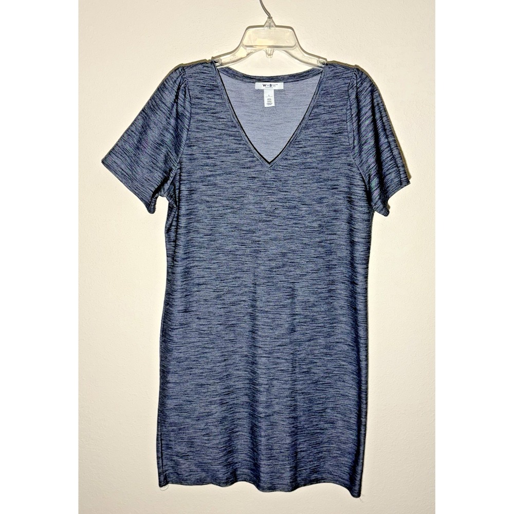 WHBM Women's Blue‎ T Shirt Dress V Neck Short Sleeve Casual